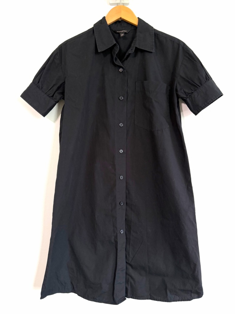 Banana Republic Black Short-Sleeve Button-Front Shirt Dress Women’s Small Petite